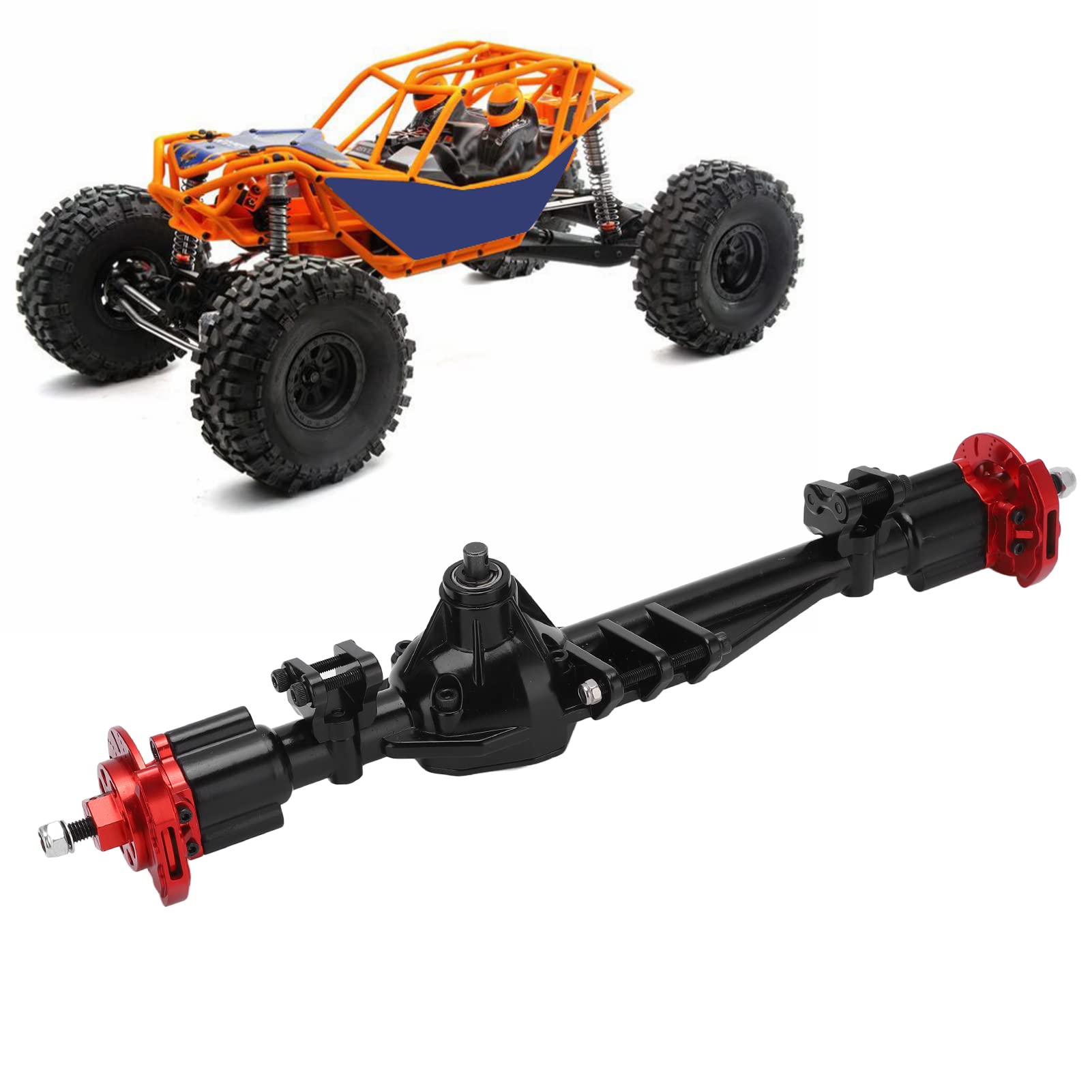 VGEBY Gruppo di montaggio dell'asse posteriore in metallo per AXIAL RBX10 Ryft 1/10 RC Car, nero e rosso