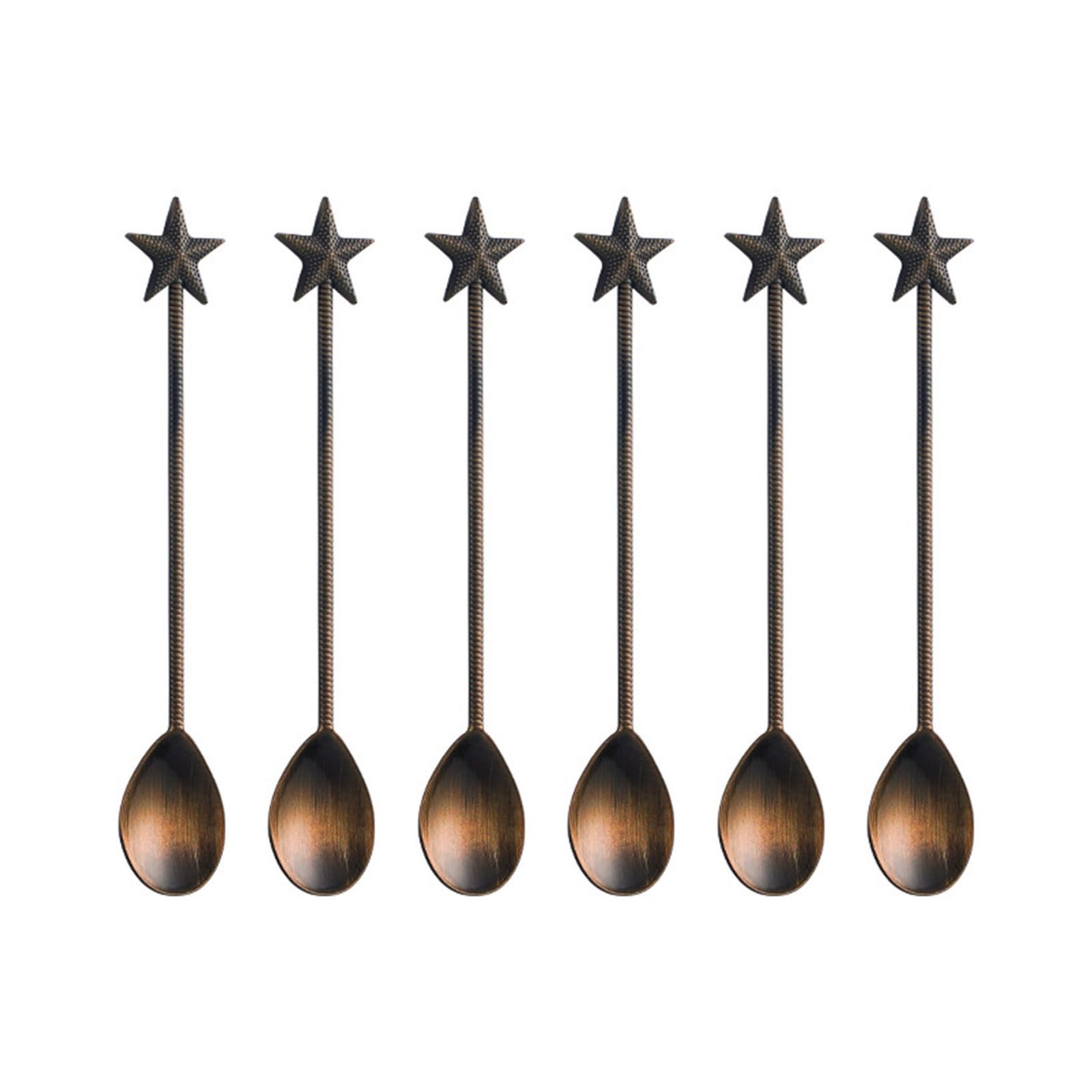 LUCKGONI 6Pcs Zincs Alloys Coffee Dessert Spoon Star Shape Teaspoon Long Handle Stirring Spoons Ice Cream Small Spoons Tableware