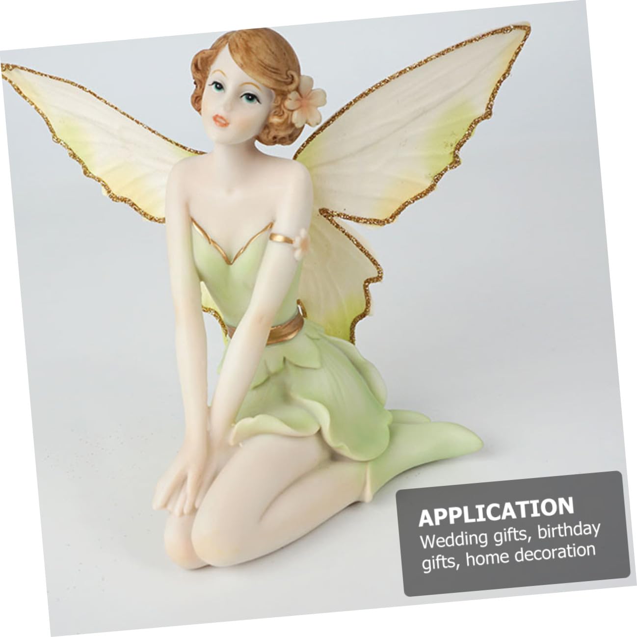 Figura de Ángel Flor Hada de Resina Pintada a Mano, Verde