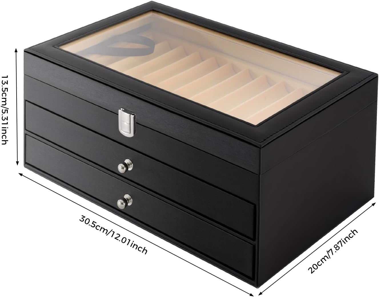 Pen Display Case, 3 Layer 36 Slots Fountain Pens Storage Display Case, Pen Organizer with Drawers Clear, Fountain Pens Collector Box for Offices, Stationery Store, Gift Shop (Black)