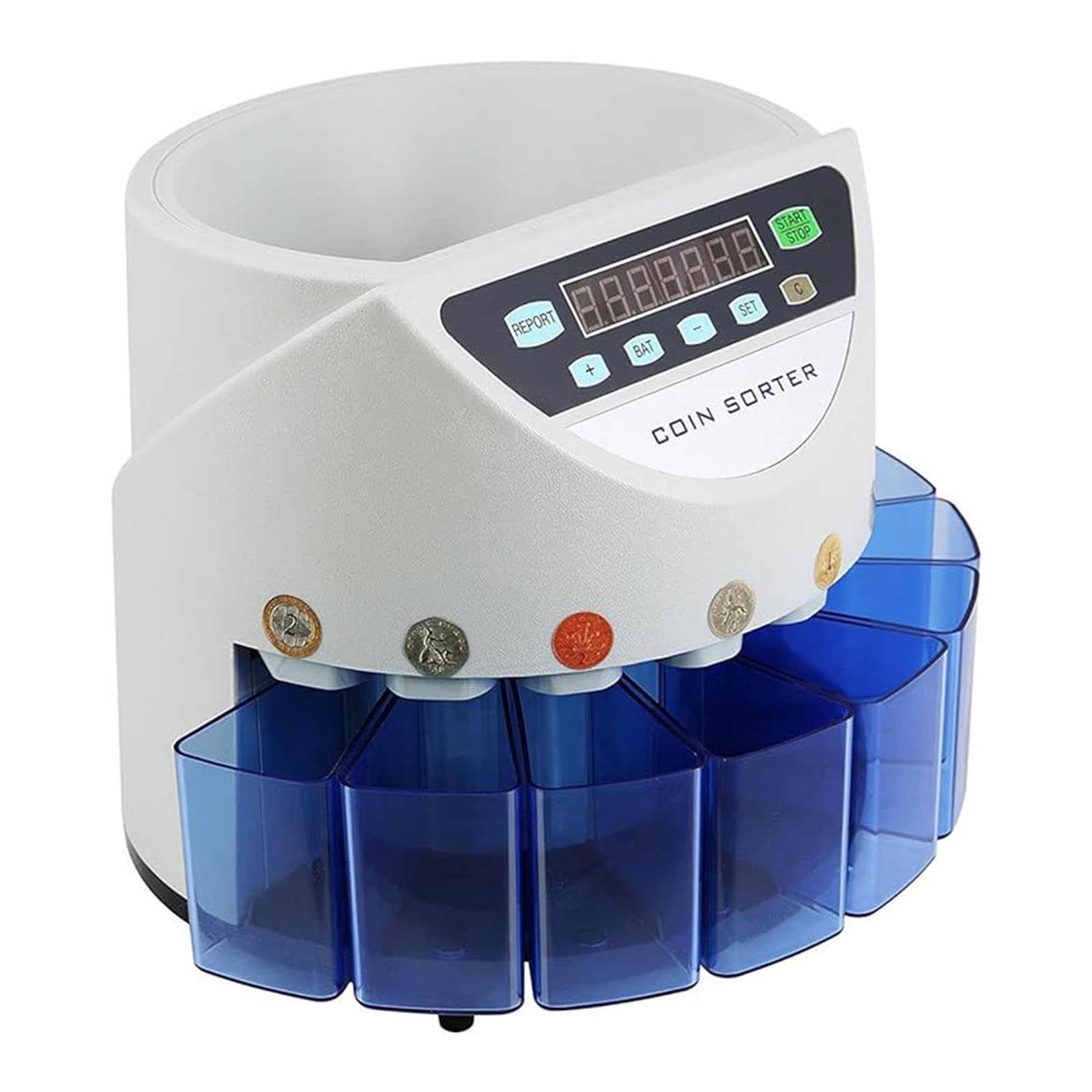 Contamonete Automatico Professionale Elettrico con Display a LED, in Grado di contare 300 Monete/Minuto e Selezionare Lotti di Monete, Ideale per scuole.