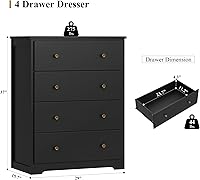 Vista 3 de HOUSUIT Cómoda, Cómodas de 4 Cajones Arcones de Cajones, Cómoda Alta Moderna, Arcón de Cajones de Madera Gabinete de Almacenamiento para Sala