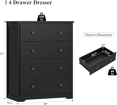 Miniatura 3 de HOUSUIT Cómoda, Cómodas de 4 Cajones Arcones de Cajones, Cómoda Alta Moderna, Arcón de Cajones de Madera Gabinete de Almacenamiento para Sala de