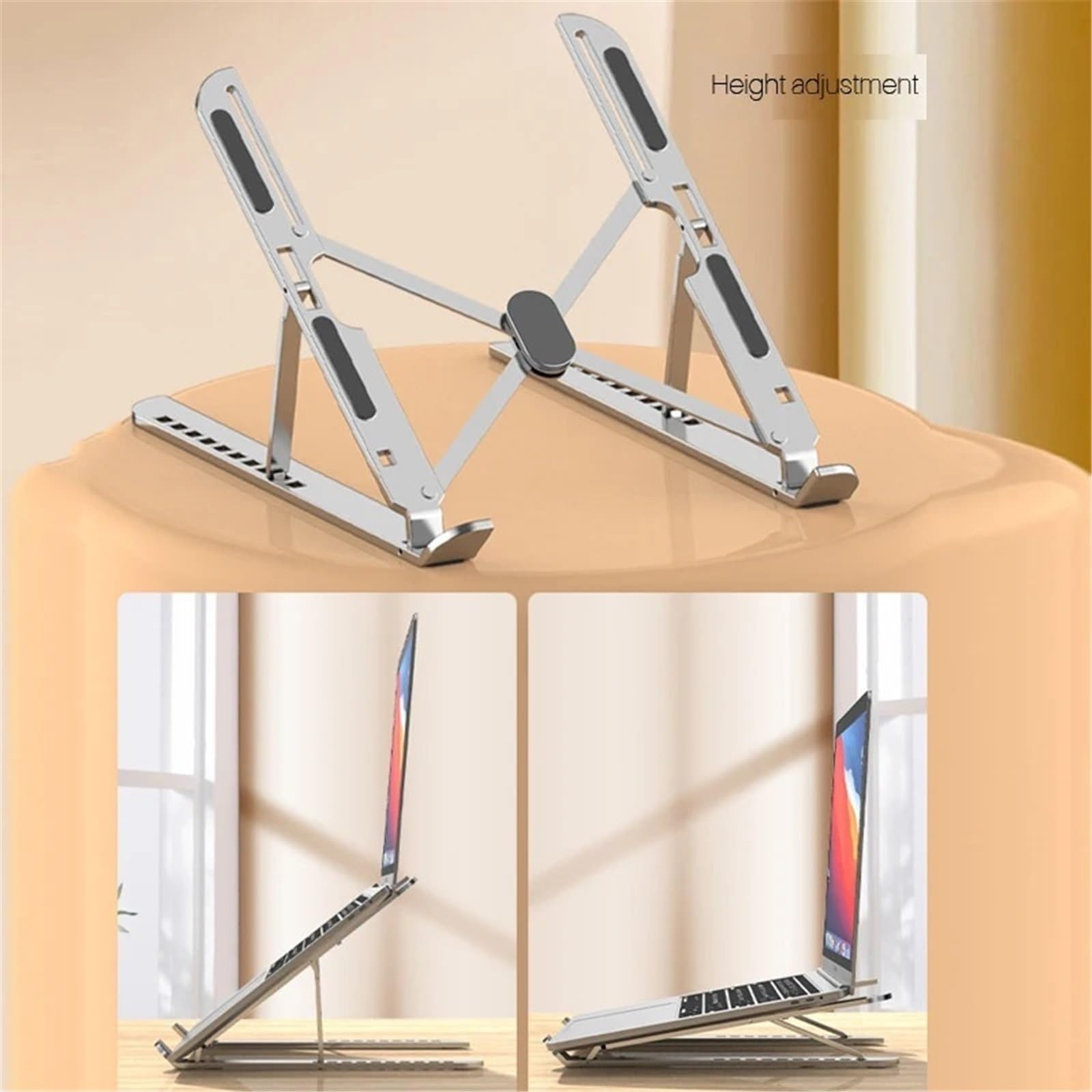 Podstawka pod laptopa Przenośny stojak na laptopa do biurka, składany aluminiowy, dziesięciostopniowa regulacja prędkości(Pink)
