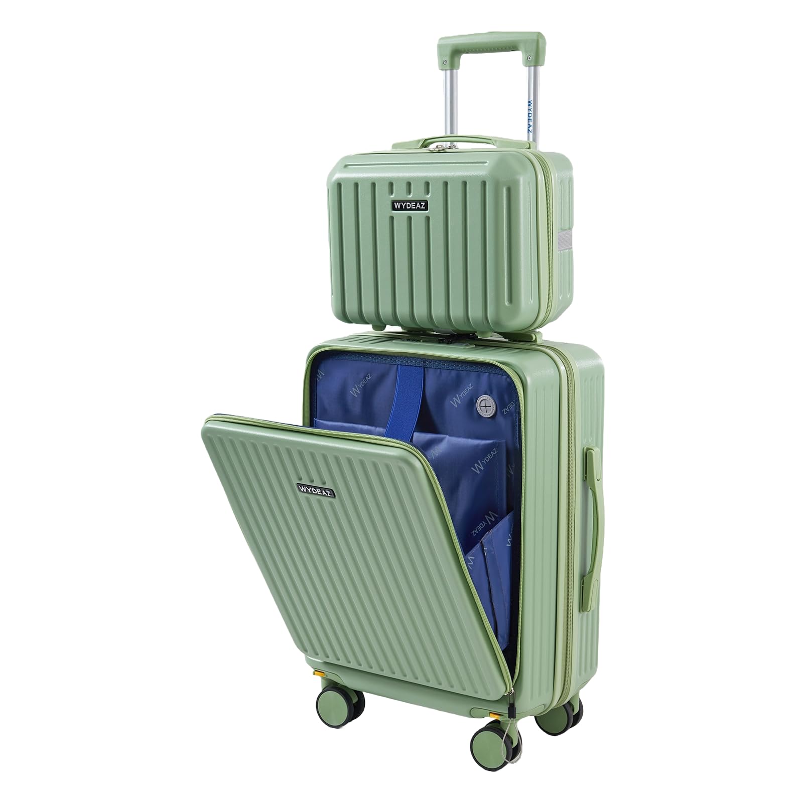Maleta de Cabina 55x38x23 cm + Neceser, Set Rígido ABS+PC Ligero con 4 Ruedas 360°, Apertura Frontal, Puerto USB, Cierre de Combinación, Equipaje de Mano (Matcha, Set de 2)