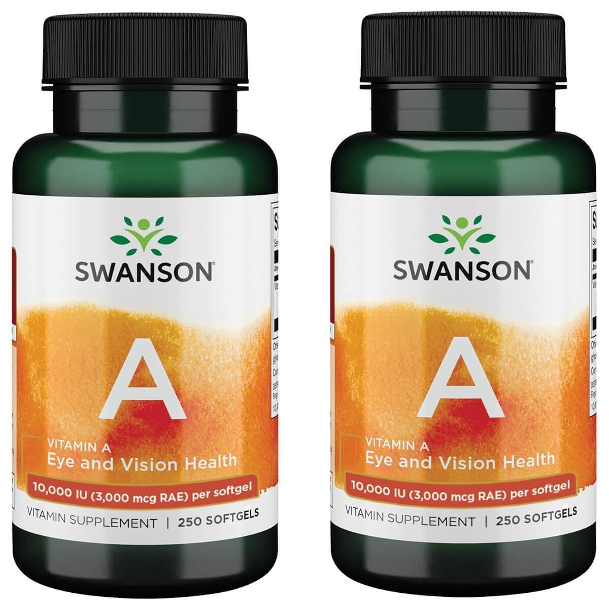 Swanson Vitamin A 10,000 IU (3,000 mcg RAE), 250 Softgels, 2 Pack 250 Count (Pack of 2)