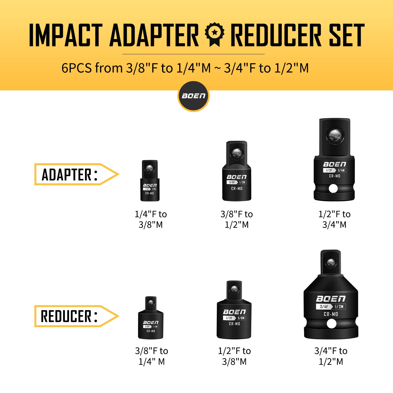 Impact Drill Adapter 5-Piece Impact Wrench Socket Adapter Set | 1/4" 3/8" 1/2" Drive Reducers For Air Tools & Hand Use Weather Head Socket Set - Foto 7