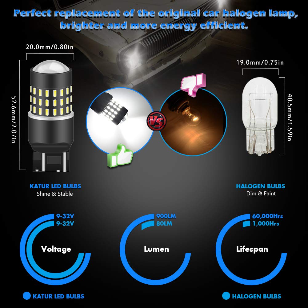 KATUR 7440 7443 7444NA 7441 992 żarówka LED 3014 54 chipsety 650 lumenów zamiennik do kierunkowskazu cofania cofania tylnego hamulca tylnego światła parkowania RV, ksenonowa biała (10 sztuk)