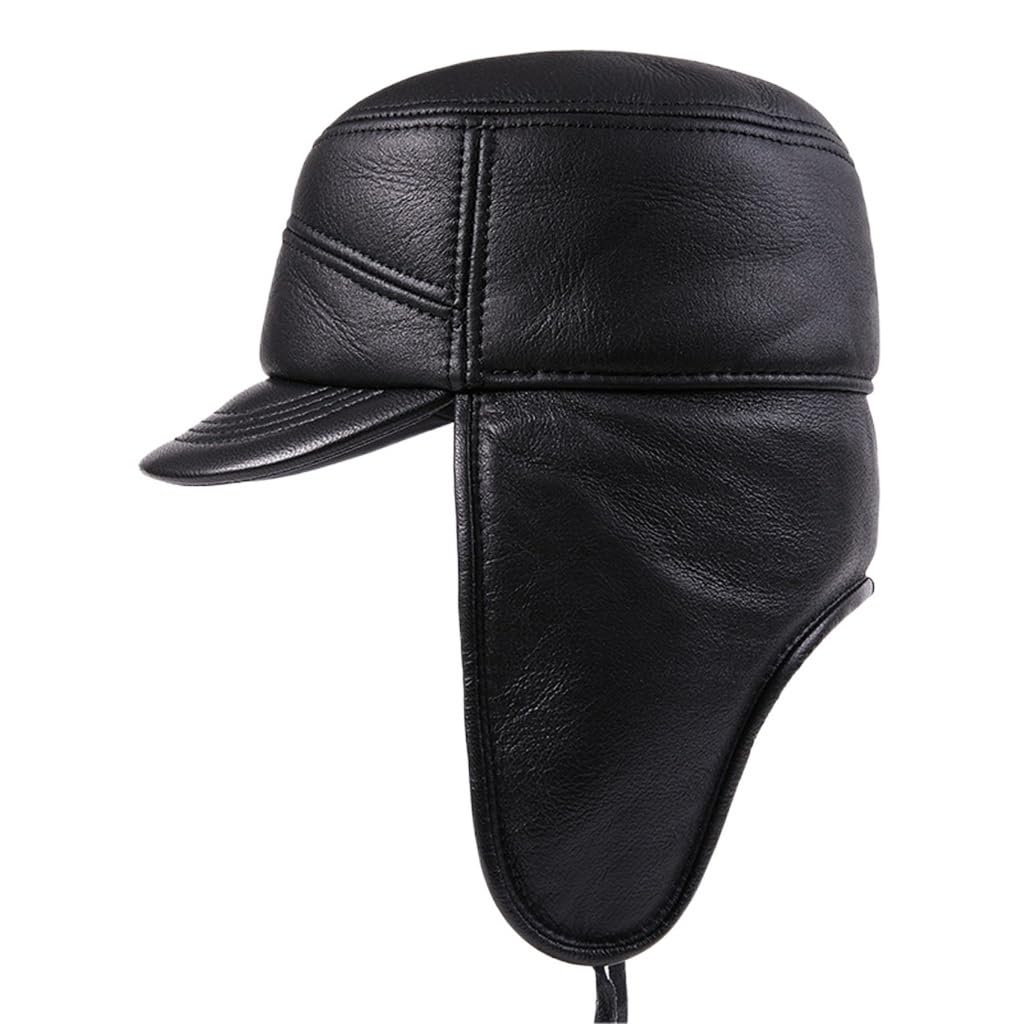 FENOKD Hat Men's Winter Thickened Warm Outdoor Ear Protection Cotton Hat Leather Hatat (D 6 3/4)?D-6 3/4