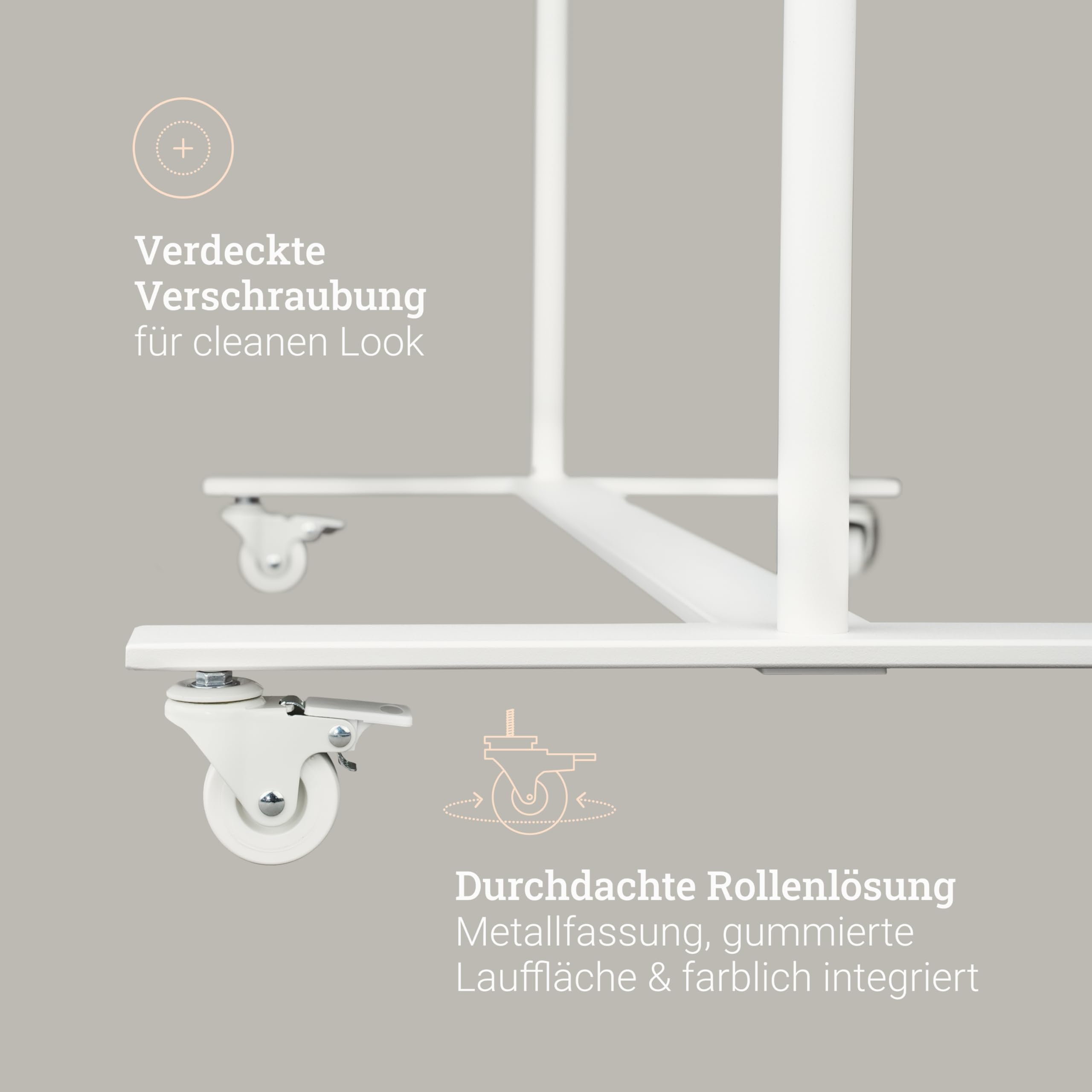 Natural Goods Berlin 1x Mobiler Kleiderständer MOVE-RAHMEN Mit Ablage - Garderobenständer Weiß 168x100cm - Kleiderständer Mit Rollen - Garderobenständer Metall - Mobile Kleiderstange Rollen