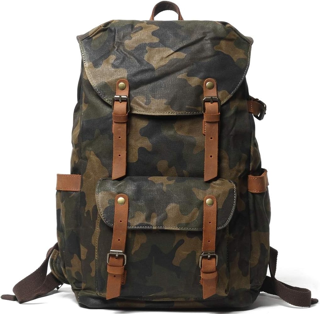leather camouflage backpack