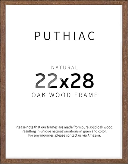 puthiac 22x28 Picture Frames for Wall - Minimalist 22x28 Oak Wood Frames, 22"x28" Poster Frame Wood, Natural Solid Wooden Picture Frames for Wall Art Photo and Prints(1 Pack, Walnut)