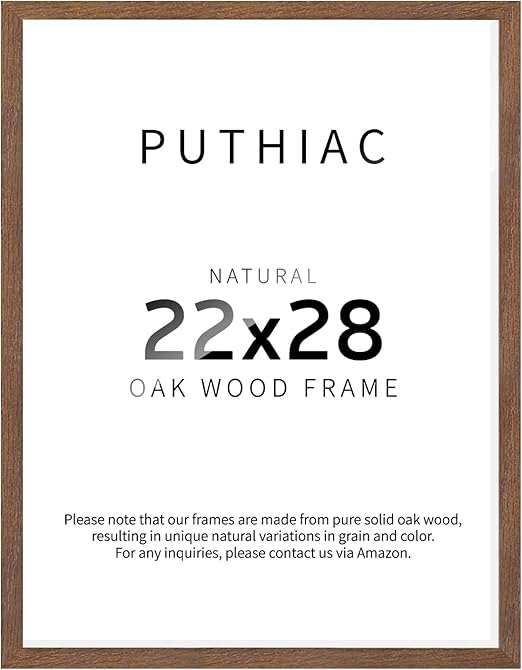 puthiac 22x28 Picture Frames for Wall - Minimalist 22x28 Oak Wood Frames, 22"x28" Poster Frame Wood, Natural Solid Wooden Picture Frames for Wall Art Photo and Prints(1 Pack, Walnut)