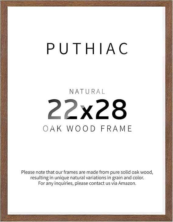 puthiac 22x28 Picture Frames for Wall - Minimalist 22x28 Oak Wood Frames, 22"x28" Poster Frame Wood, Natural Solid Wooden Picture Frames for Wall Art Photo and Prints(1 Pack, Walnut)