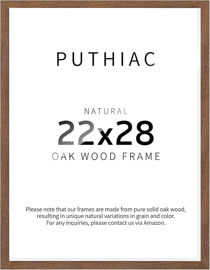 puthiac 22x28 Picture Frames for Wall - Minimalist 22x28 Oak Wood Frames, 22"x28" Poster Frame Wood, Natural Solid Wooden Picture Frames for Wall Art Photo and Prints(1 Pack, Walnut)