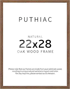 puthiac 22x28 Picture Frames for Wall - Minimalist 22x28 Oak Wood Frames, 22"x28" Poster Frame Wood, Natural Solid Wooden Picture Frames for Wall Art Photo and Prints(1 Pack, Walnut)