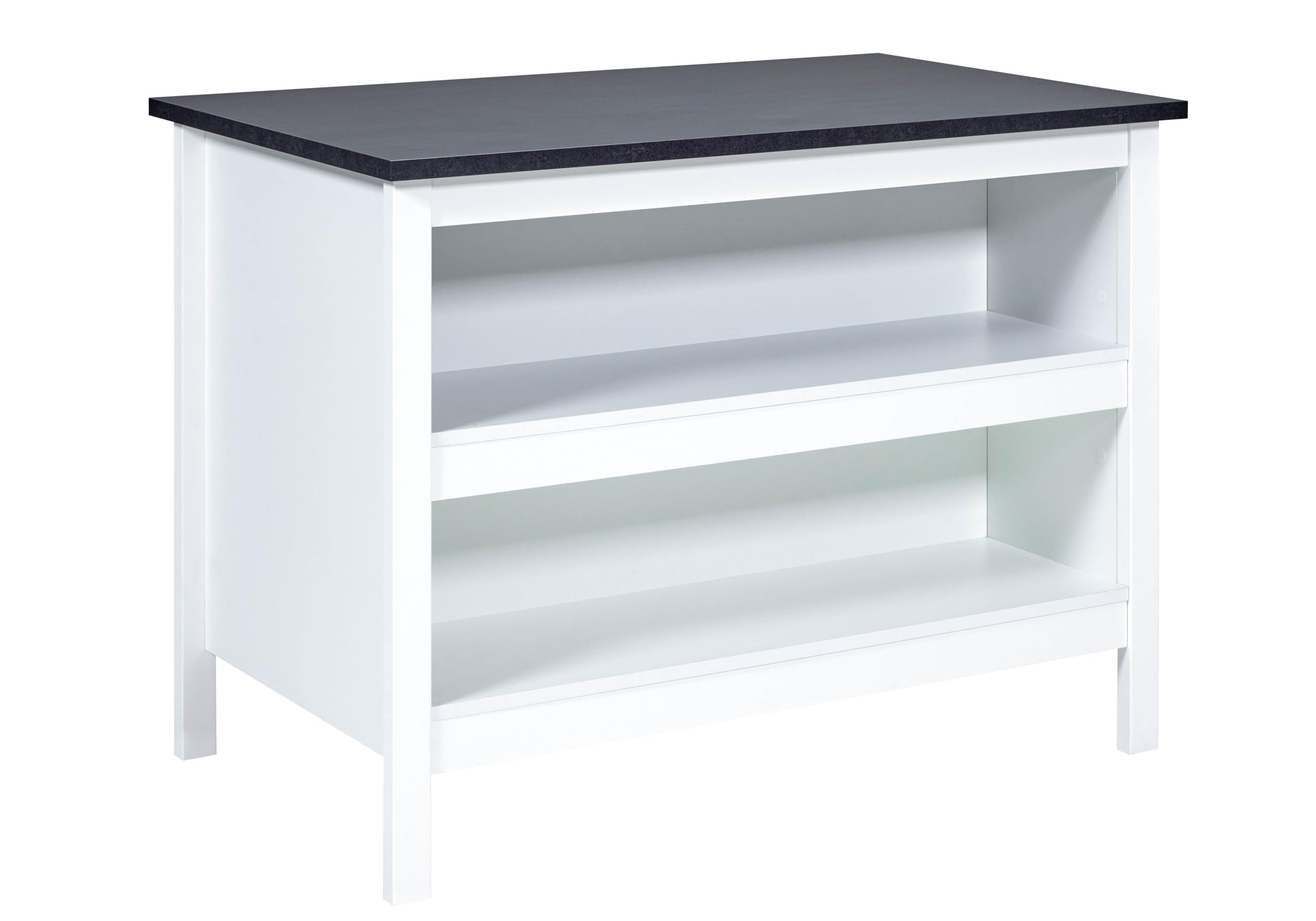 Inter Link - Kücheninsel - Mittelinsel - Arbeitsplatte - Küchenschrank mit Regalen - Melaminbeschichtet - Länge 124cm - Höhe 82 cm - Tiefe 75 cm - Belisa - Weiß/Fresco Anthrazit