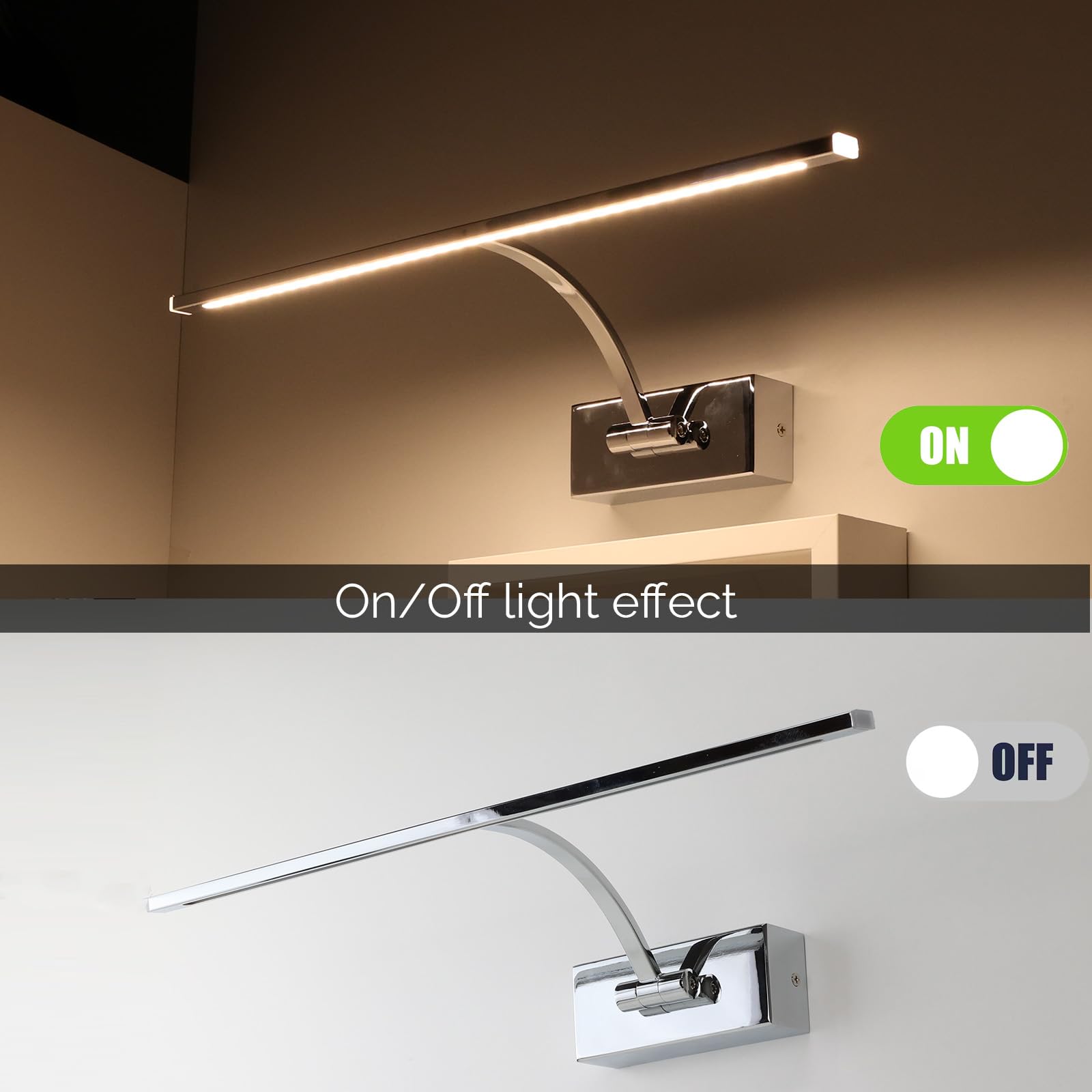 Alpinaluz Aplique Pared LED para Cuadros 8W 2700K Cromado Brillante 45,5 cm | Barra orientable 180° con difusores acrílicos para espejos, vitrinas, muebles y decoración mural