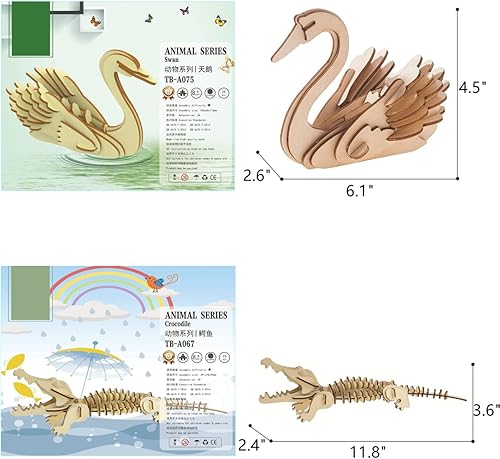 Miniatura 4 de Rompecabezas de madera 3D de animales salvajes  Juego de 6 piezas de madera de animales salvajes esqueletos de ensamblaje  Artesanía de madera DIY