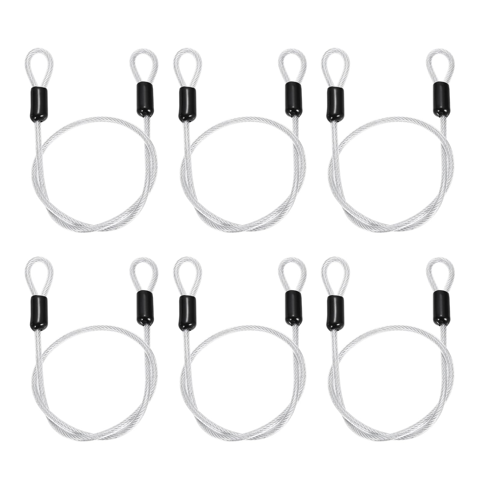 PATIKIL Security Cable Lock (4mm x 50cm, 1.6ft 70lb Load Capacity, Clear)(6 Pcs) Vinyl Coated Stainless Steel Flexible Wire Rope Safety Cable Luggage Lock with Double Loops