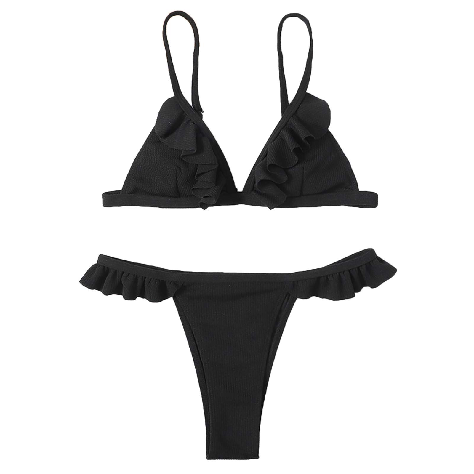 61uourGE Womens Swimsuits 2 Piece Halter Top Thong Bikini Set High Cut Bathing Suits Cheeky Swimwear