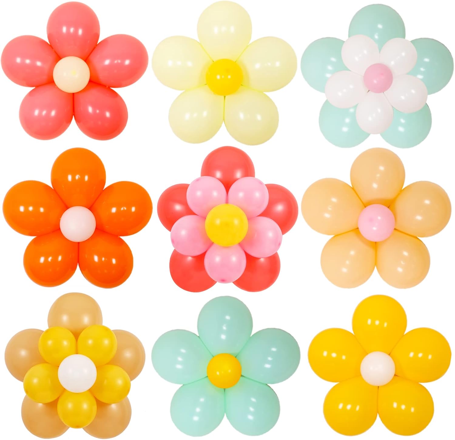 136 Pcs Daisy Flower Balloons DIY Kit - Groovy Boho Theme Party Decorations, Daisy Flower Balloon Set for Groovy Retro Hippie Birthday, Baby Shower,Wedding Party Supplies