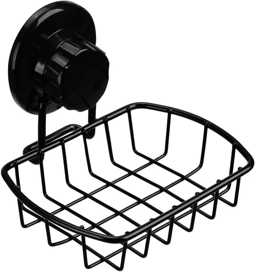 SANNO Suction Soap Holder, Shower Soap Dish Saver Tray Bar Soap Sponge Holder for Shower, Bathroom, Sink Stainless Steel Black 2 Pack