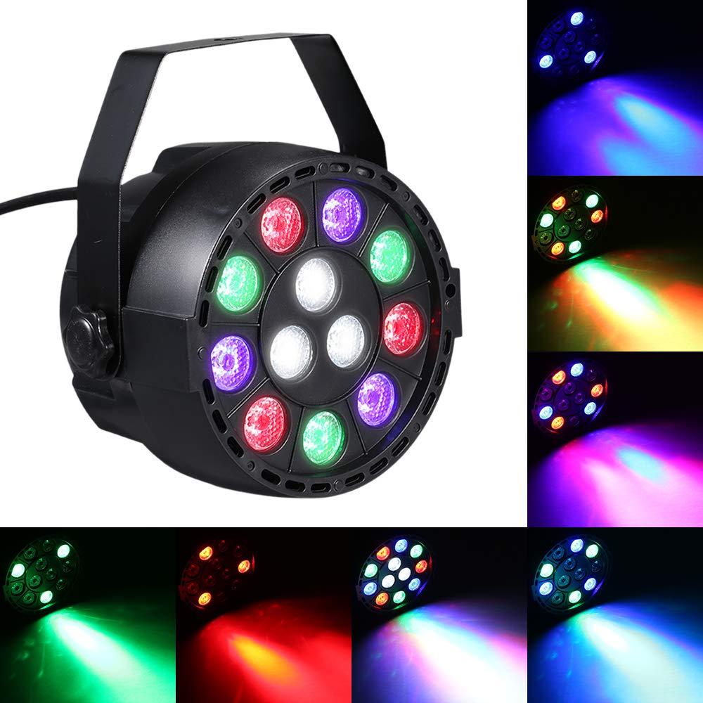 Lixada AC 90-240 V 12 LED Par Lights 8 canaux RGBW Éclairage de scène avec mode stroboscopique DMX et son actif pour discothèque, fête, Noël, lavage mural (2 pièces)