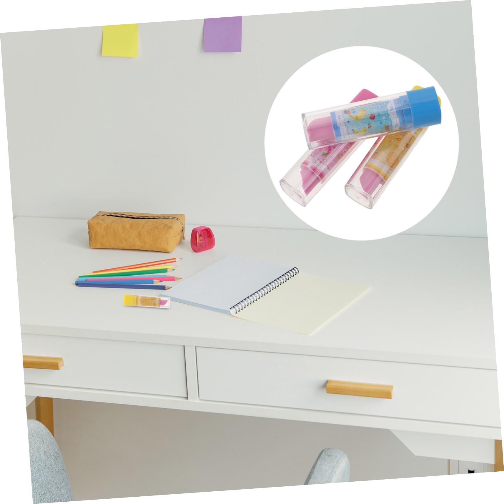 ibasenice Lipstick Shape Erasers 3Pcs Creative Fruit Pattern Pencil Erasers Kids School Stationery Portable