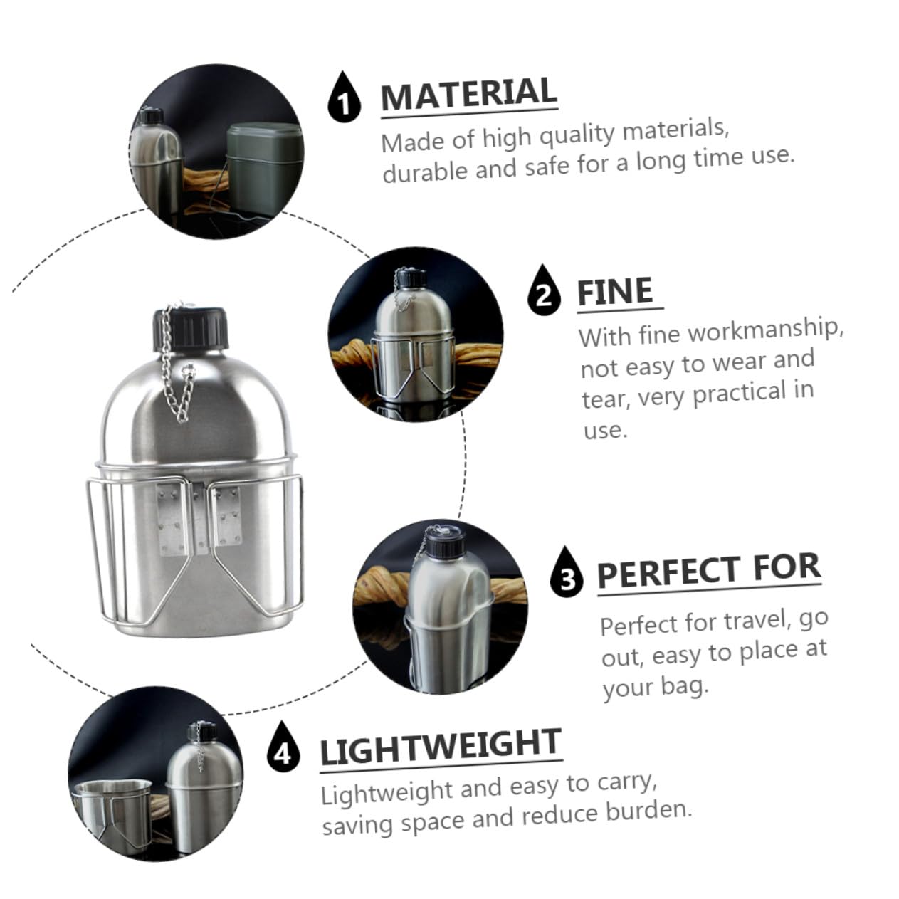 Militär Wasserflasche aus Edelstahl, Tragbar für Reise und Camping