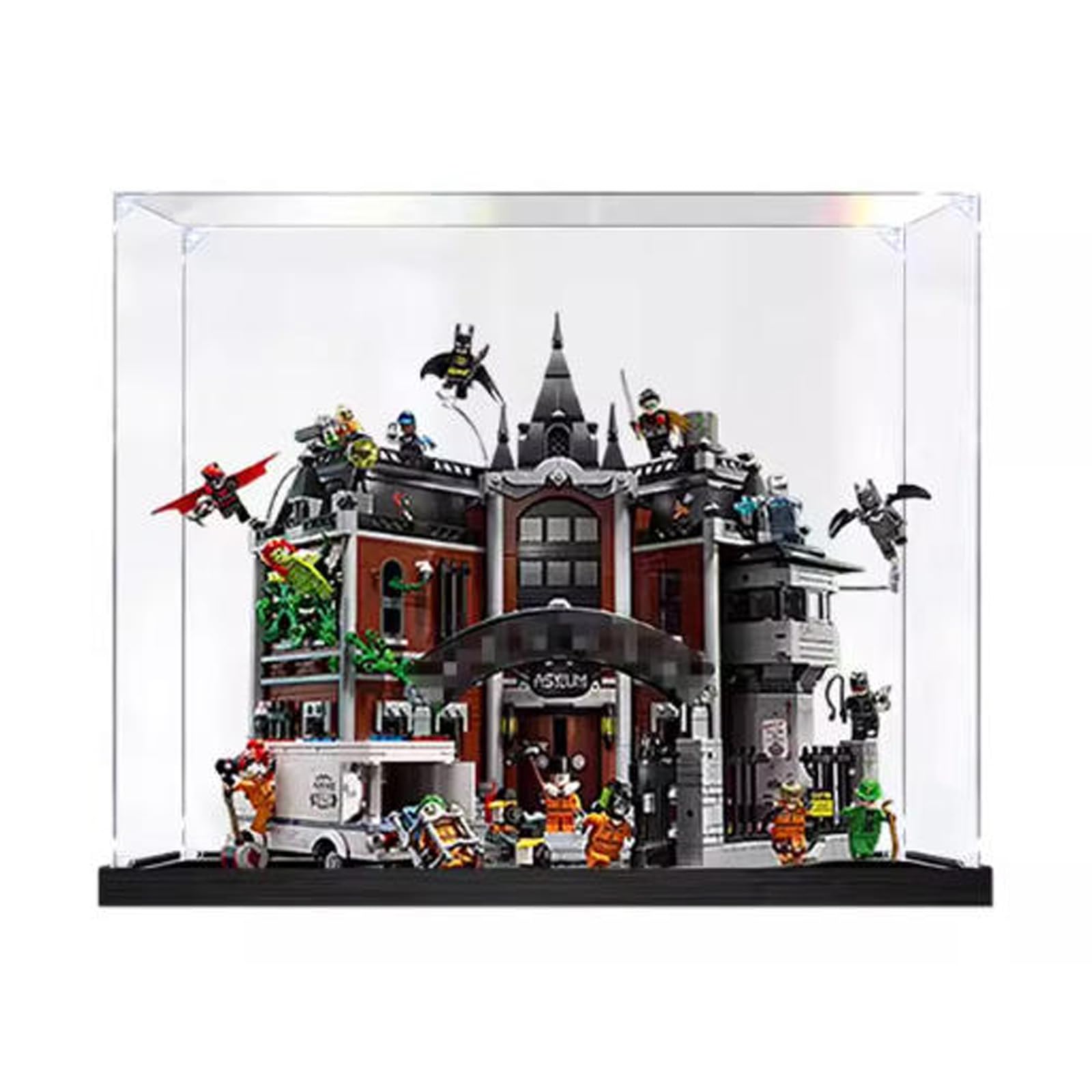 Akrylowa szklana witryna kompatybilna z modelem Lego 76300 Arkham Asylum, przezroczyste pudełko szczelnie zamykające się, pudełko ekspozycyjne kompatybilne z 76300 (model nie jest w zestawie) (3mm