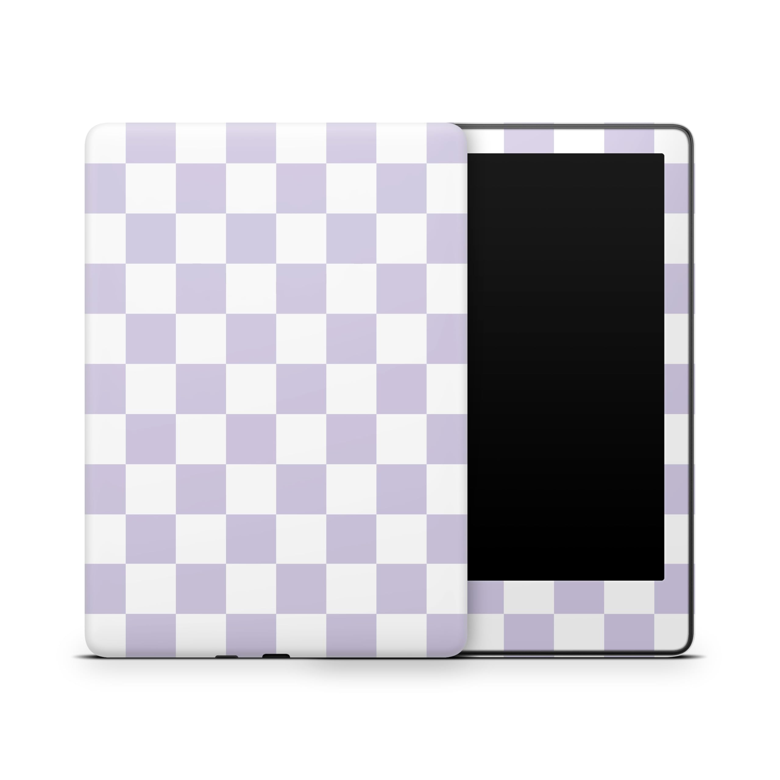 ZOOMHITSKINS Glitter Kindle Skin Compatible with Kindle Paperwhite Gen 12 (2024), Pastel Purple White Checkered Chessboard Cute, Easy Bubble-Free 3M Vinyl Decal Accessories, Made in The USA