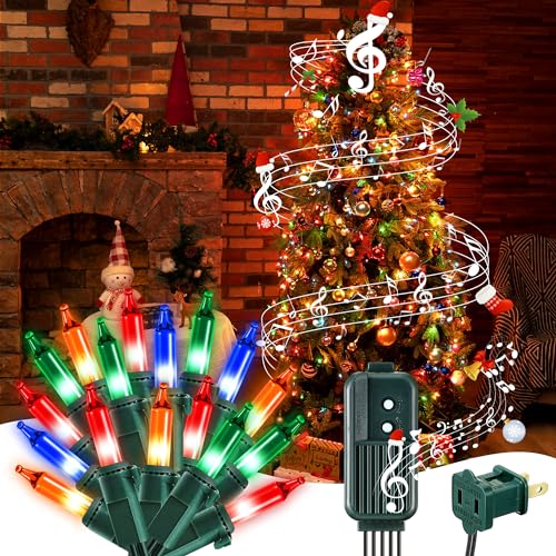 Enhon 280 Bulbs 65ft Musical Christmas Lights, Christmas Xmas Tree Music Lights with 25 Classical Holiday Songs, 7 Function Mode, Adjustable Volume and Mute, Green Wire for Xmas Tree(4 Color)