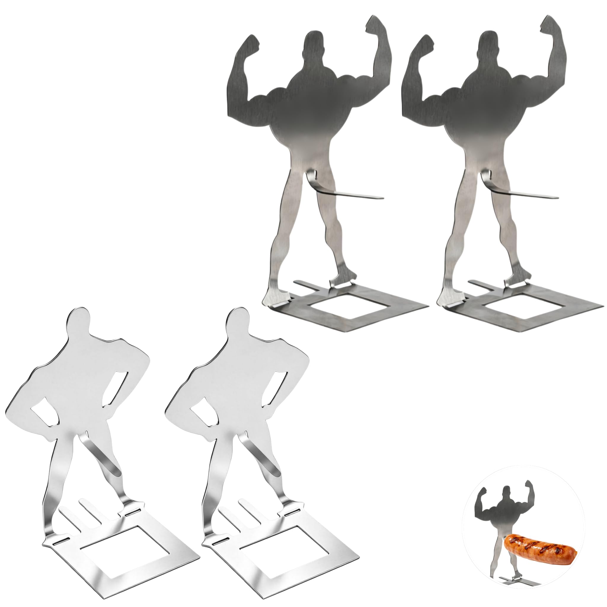 Cosiesnest 4PCS BBQ Sausage Holder, Stainless Steel Grill Rack for Hot Dogs, Funny Human Shape Camping & Outdoor Picnic Garden Kitchen Gadget, Reusable Novelty BBQ Gift