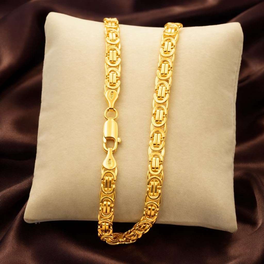 ZELYA vergoldete 925/585 14K, Herren Halskette 5 mm Etrusker Kette, luxuriöse Halskette Königskette, massive Schmuckkette königliche Kette lange 50 cm & Geschenkbox