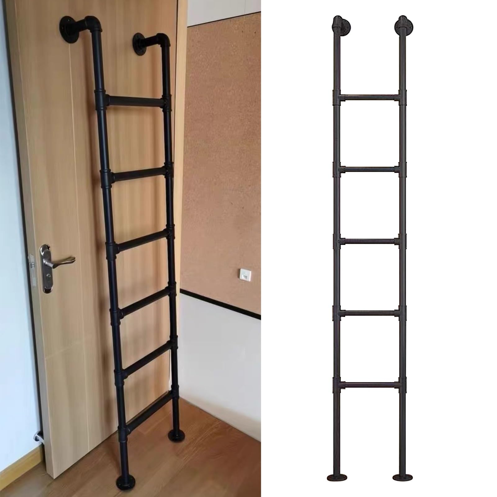 GJMSSMY Heavy Duty Black Metal Bunk Bed Ladder Wrought Iron Loft Stairs Attic & Basement Egress Ladder Fire Escape Emergency Safety Ladder (45in/115cm)