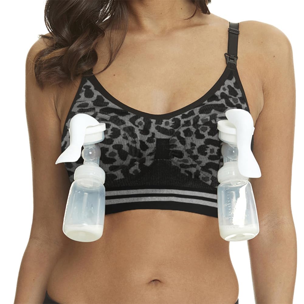4-in-1 Pumping Bra Hands Free, Breast Pump Breast Feeding Maternity Nursing Bra & Adjustable Black Size M