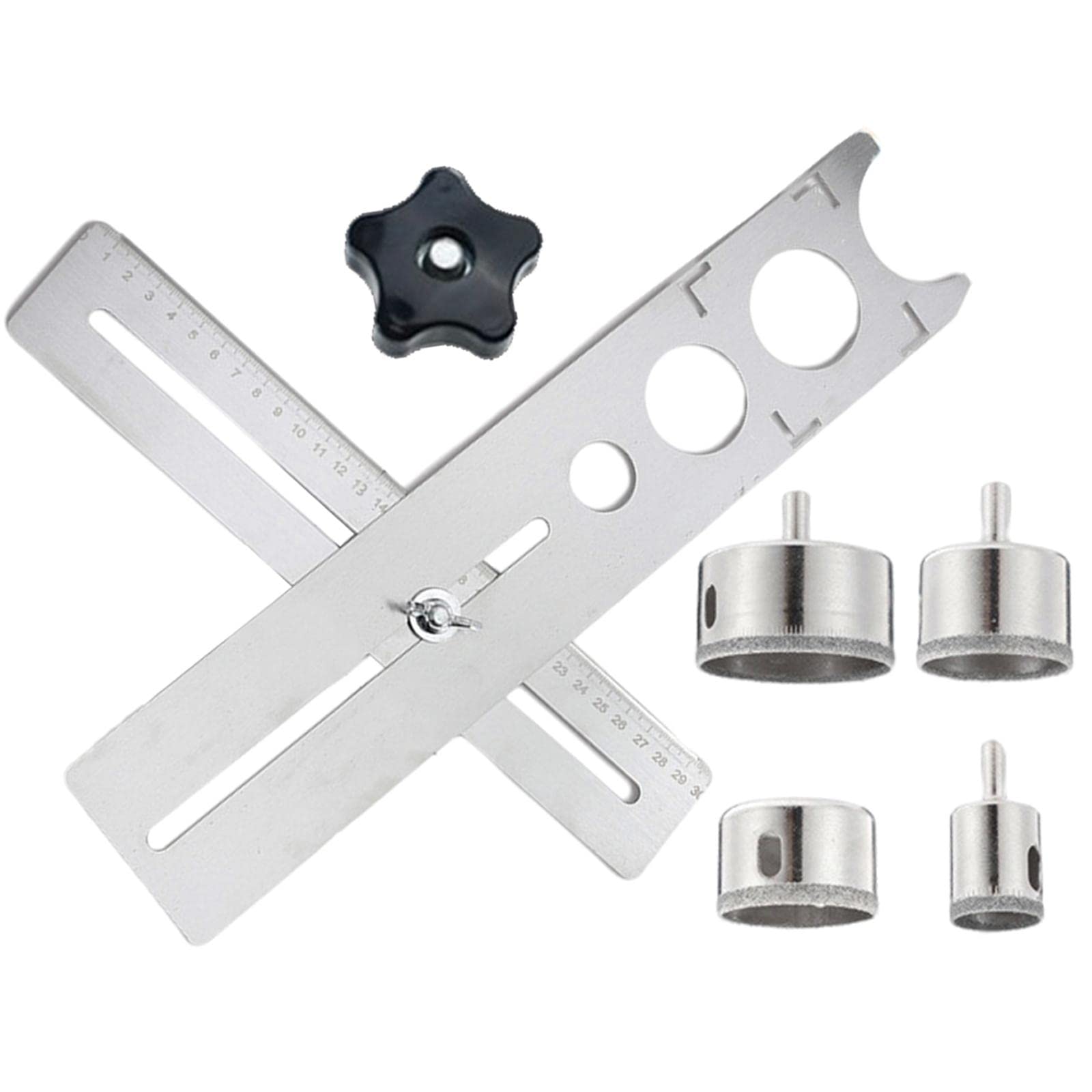 Localizador de Baldosas Perforador de Agujeros Regla Marcadora Fijación Precisa Herramienta Multiuso Acero Inoxidable para Instalación de Cerámica Rep, Engrosado 40CM