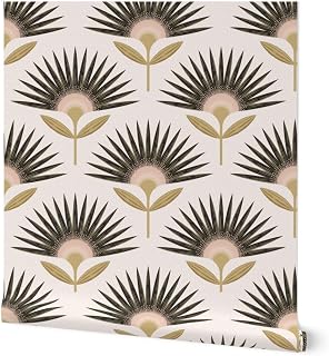 Spoonflower Boho Geo Floral Art Peel and Stick Removable Wallpaper | Sample 12" x 24" | Neutral Modern Black Blush Cream Ivory | Self-adhesive, removable and renter-friendly