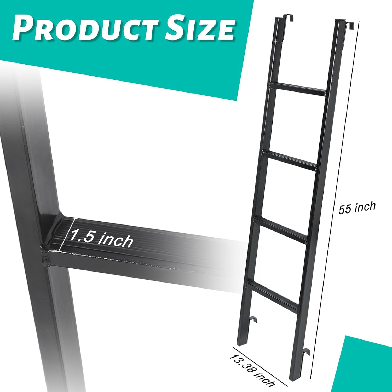 RV Bunk Bed Ladder, Heavy Duty Rv Ladders for Travel Trailers with Hooks and Foot Caps, Twin Bed Step Ladder for Home,Loft,Camper-55 inch