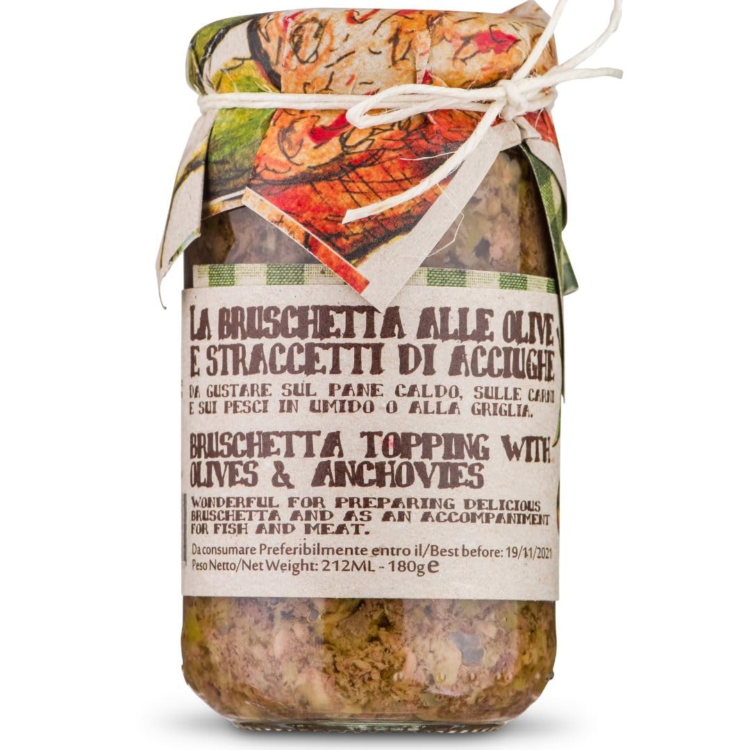 ARTIGIANI DEI SAPORI - Bruschetta Spread with Olives & Anchovies, 6.3 oz, Premium Italian Appetizer, Bruschetta Topping
