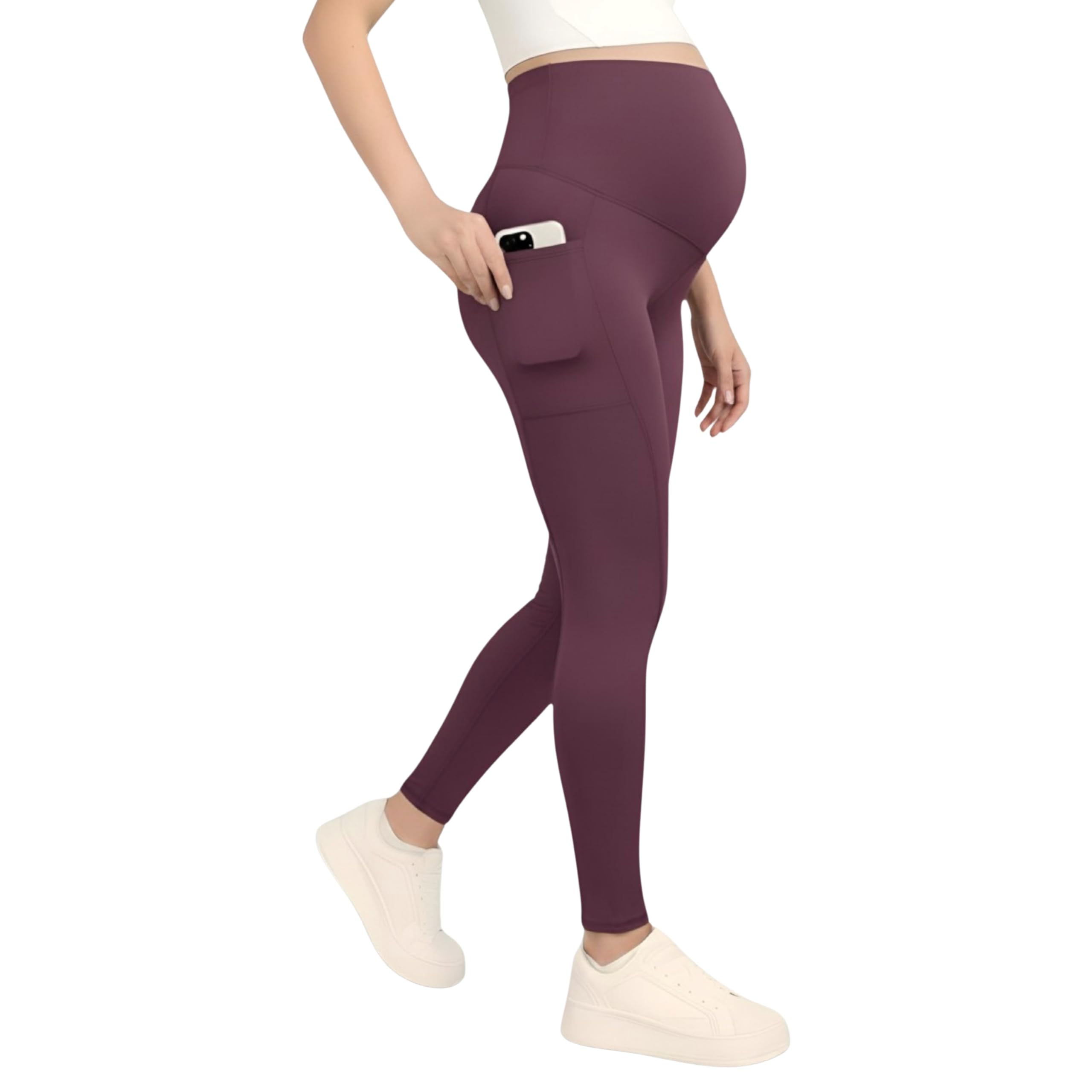 Motherhood Maternity Women's Over the Belly Workout Activewear Pregnancy Leggings with Pockets