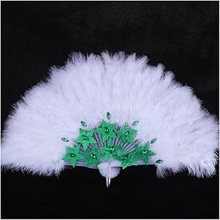 Yurosiay Abanico de plumas para mujer, con brillantes, color verde, estilo vintage, estilo años 20, abanico de plumas para boda con plumas, elegante abanico para bailes de graduación, fiesta temática