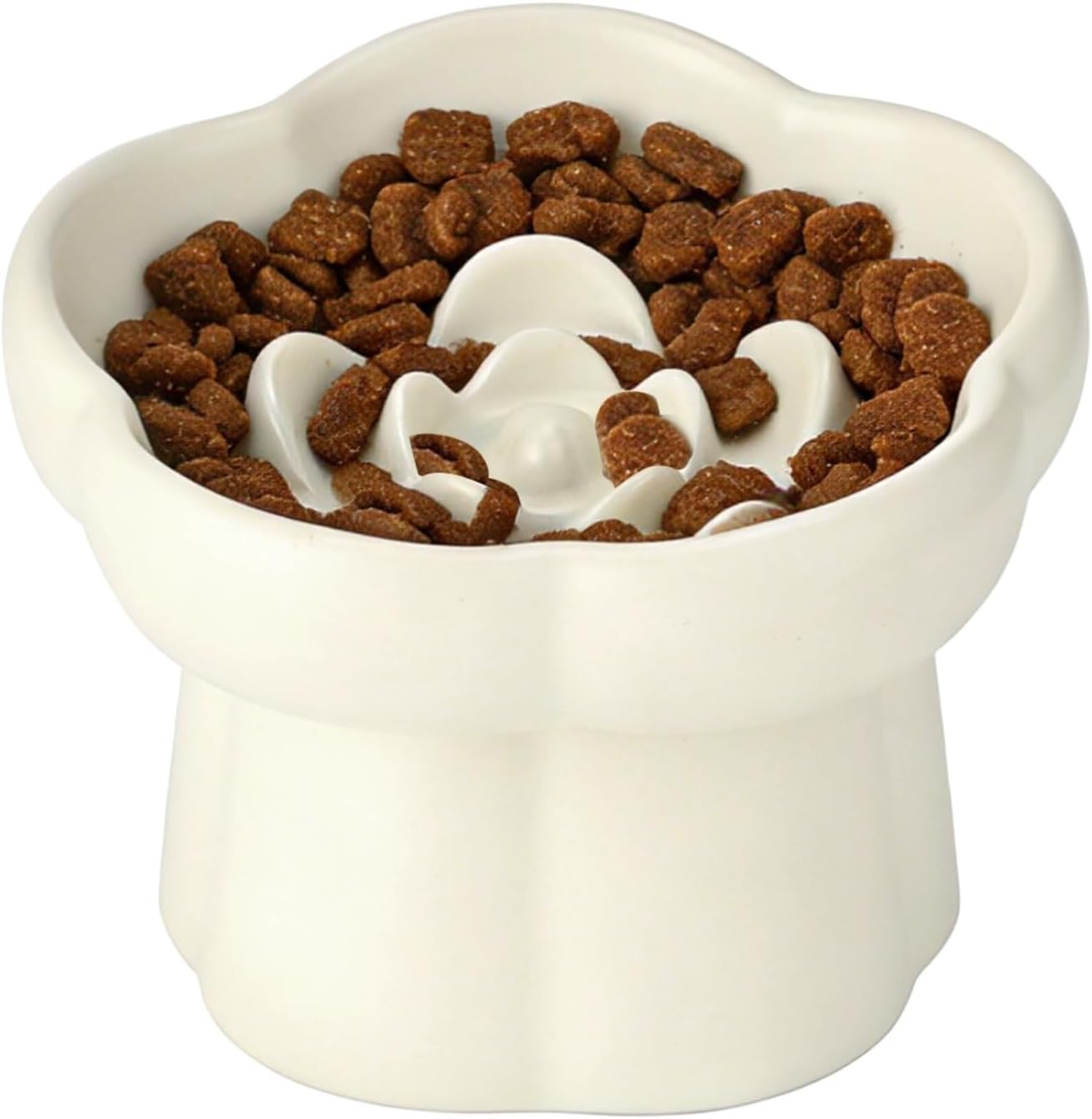 Flower Shaped Ceramic Cat Bowl, 6.8 Oz Slow Feeder Pet Dish, Elevated, Non-Slip Base with Easy Cleaning, Anti Vomiting