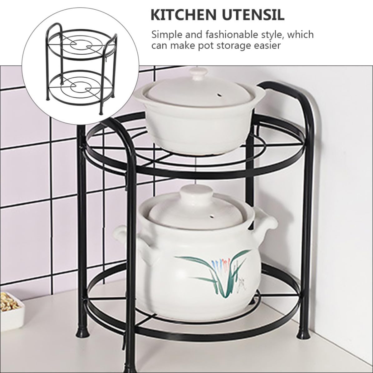 Estante de Almacenamiento Diseño Desmontable de Dos Capas, Fácil de Limpiar y Mantener para Ollas y Sartenes de Hierro Negro para Cocina Organizada