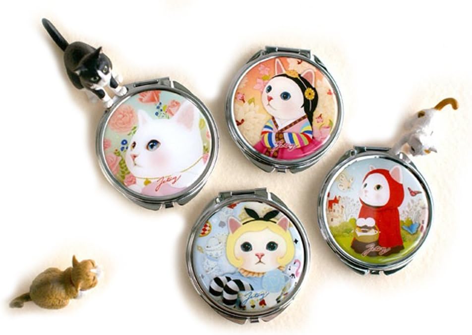 Jetoy Choochoo Cat Design Round Compact Mirror Shiny Purse Mirror (Wolyi)