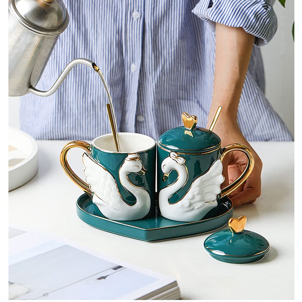 Tasse Becher Kaffeetasse, Paar Tasse Swan Pair Becher Keramik Kaffeetasse Mit Löffel Und Untertasse Porzellan Teetasse Cups Espresso for Zuhause Und Büro Kaffeetassen