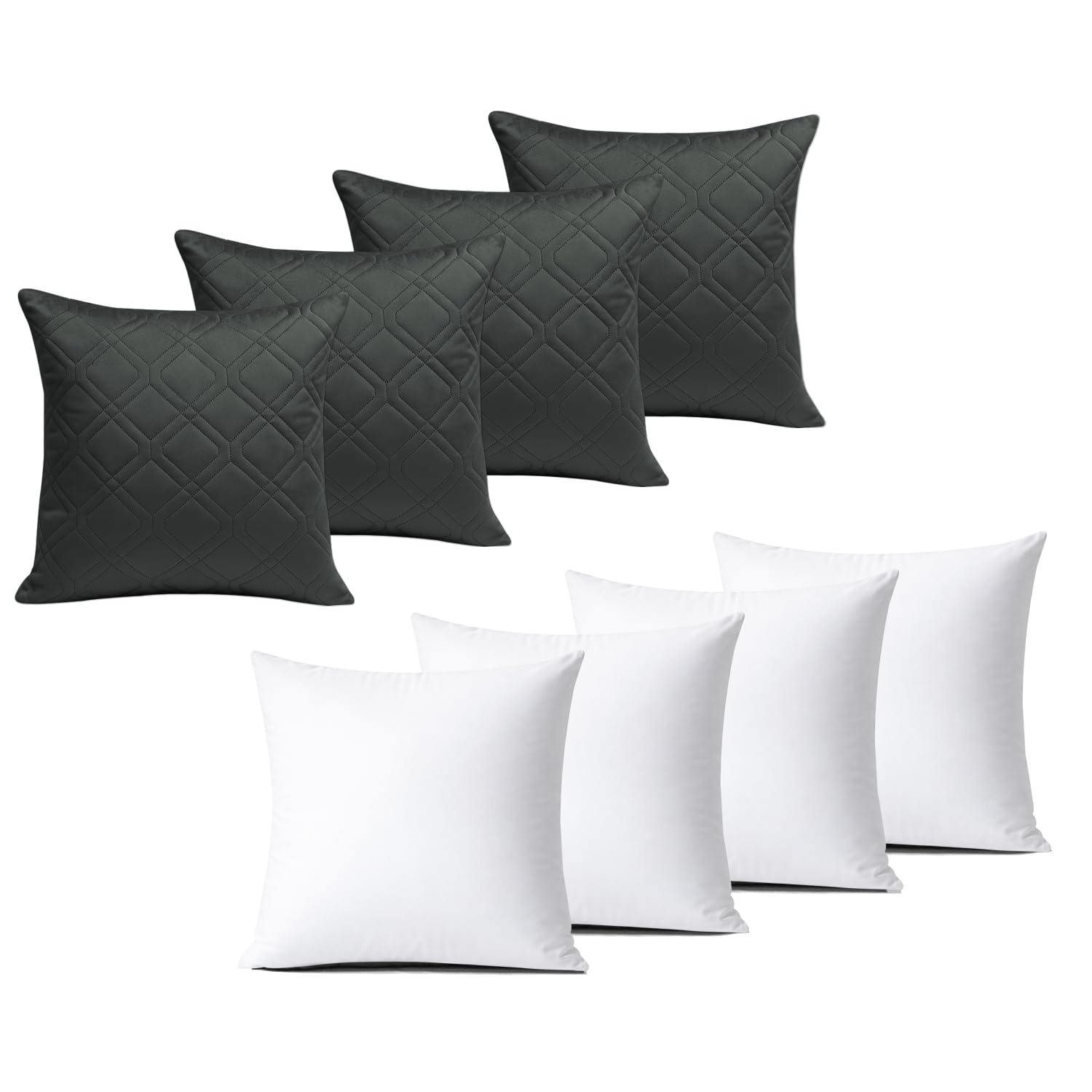 BedLooms Cushions with Covers Included 45x45 cm Charcoal Pack of 4 (4-Cushion Covers + 4-Cushion Inners) Ultrasonic Diamond Velvet Square Throw Pillow Cases with Invisible Zipper for Sofa Office