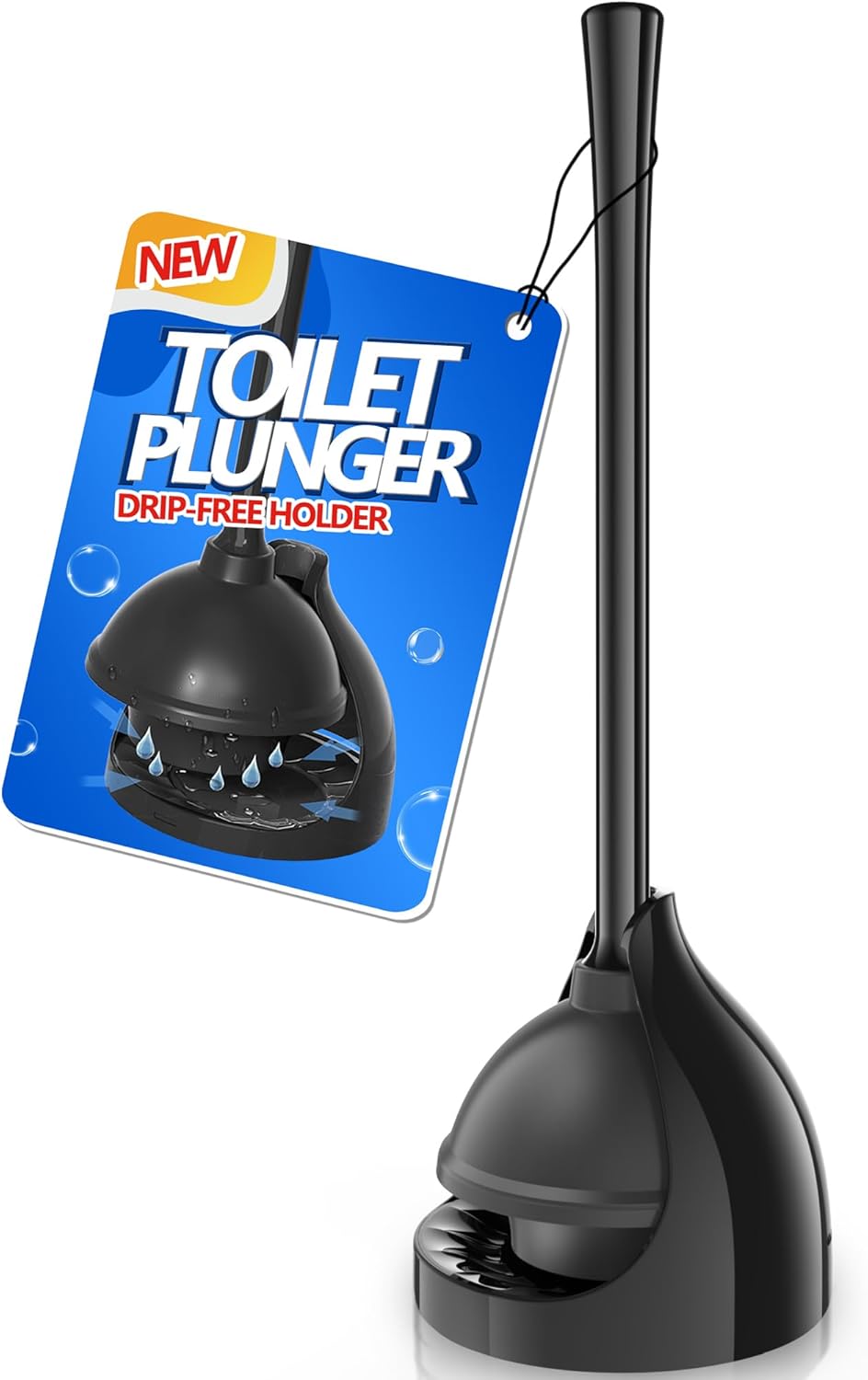 LOVLOY Heavy Duty Toilet Plunger with Drip-Free Holder - 5.7 Inch Large Cup for Toilets, Showers & Sinks, Black