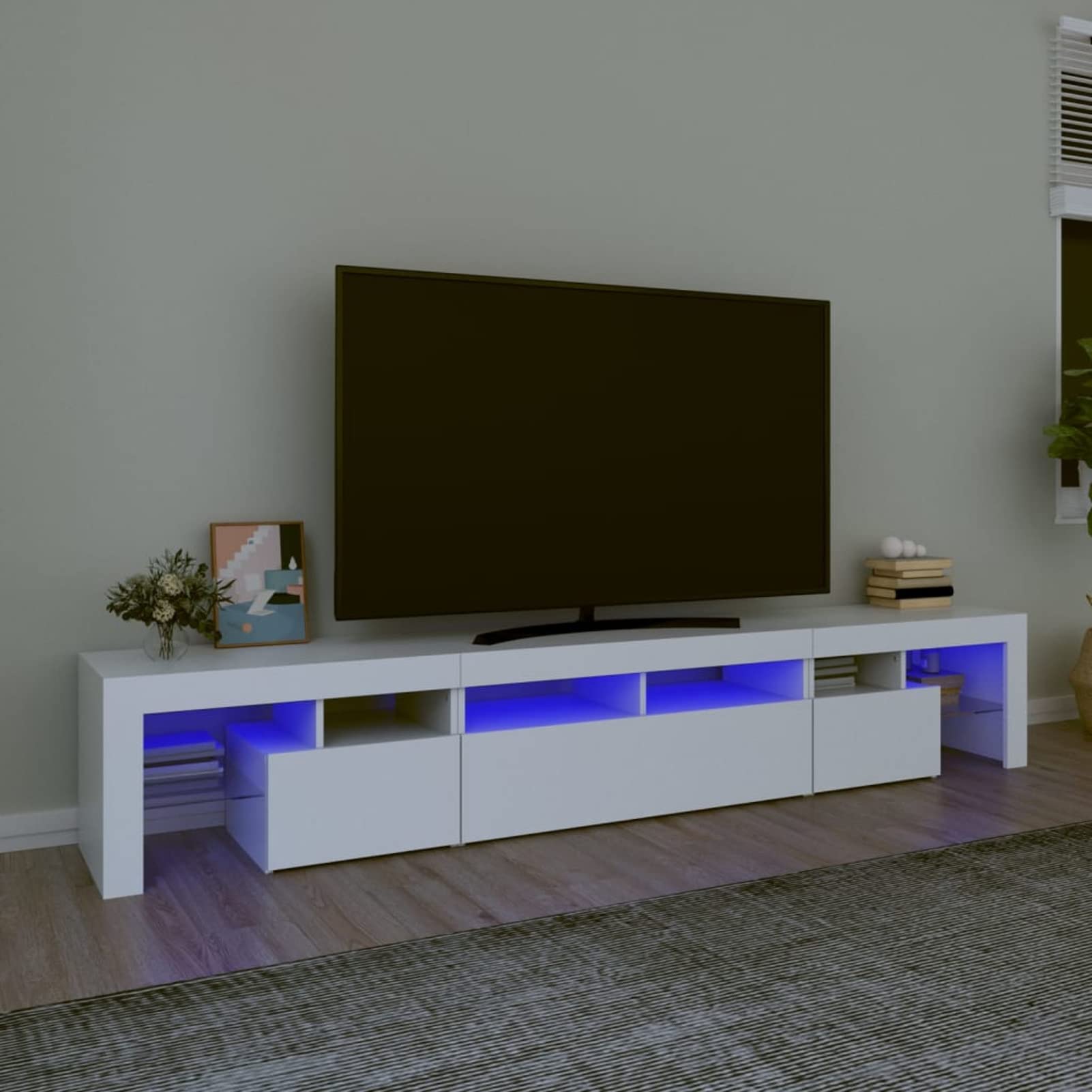 Mueble para TV de 230 cm, Mueble de TV con iluminación LED, Muebles de Salón, Aparador TV Salón, Mueble TV Salon, Diseño Moderno, Elegante, Blanco 230x36,5x40 cm